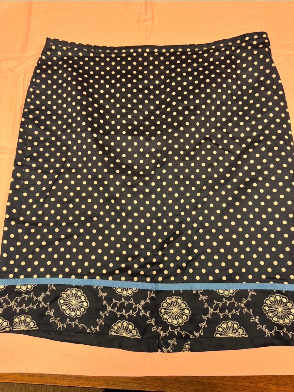LOFT Navy Polka Dot Skirt with Embroidered Waistband